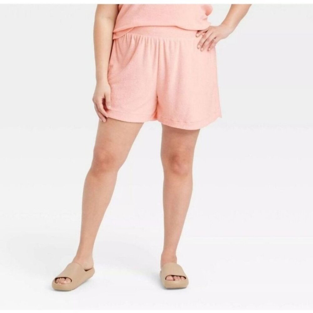 A new day womens shorts‎ size 3X pink color solid Terrycloth Pull-on nwot